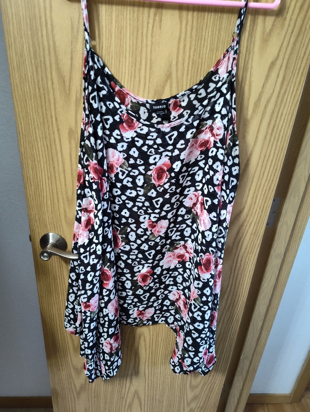 torrid Black Cami Tank with Pink Rose & White Leopard Print